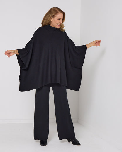 Samira Knit Poncho - Black