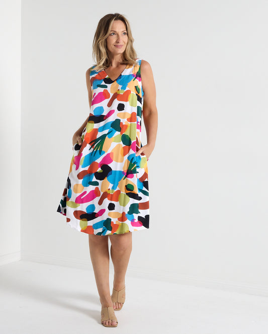 Malaya Dress - Brushstroke Multi