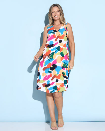 Malaya Dress - Brushstroke Multi