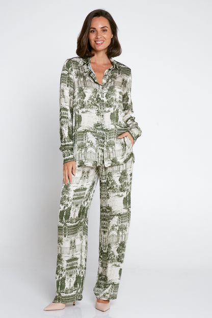 Dimitra Satin Pants - Green Print