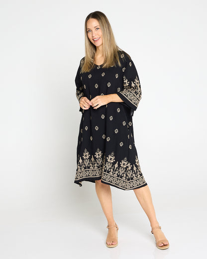Aster Embroidered Dress – Black
