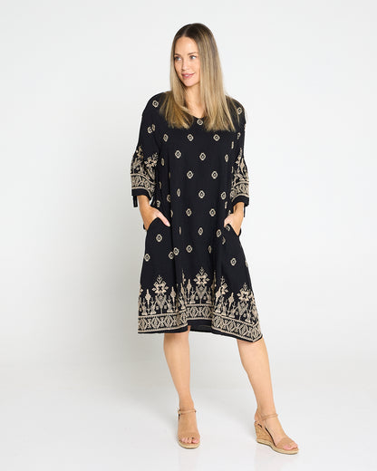 Aster Embroidered Dress – Black
