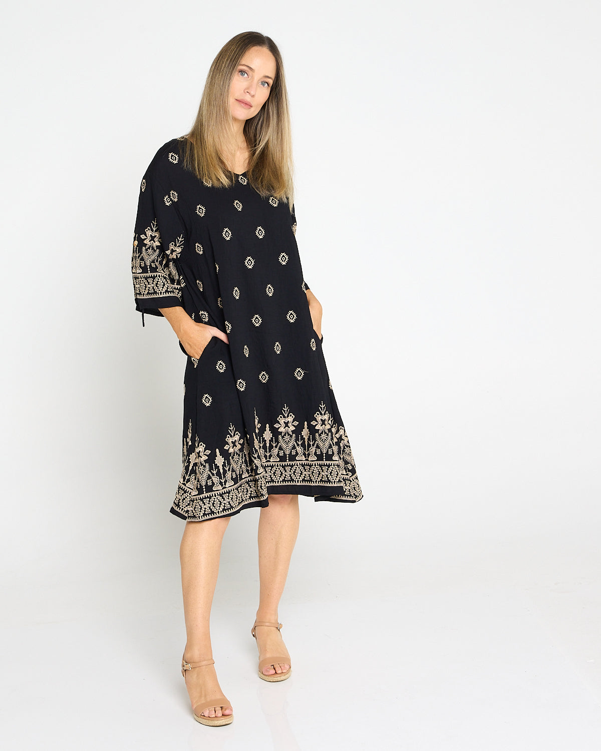 Aster Embroidered Dress – Black