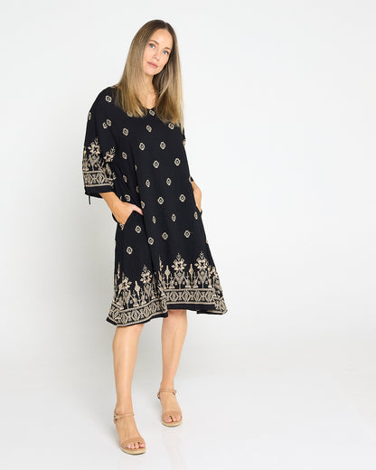 Aster Embroidered Dress – Black