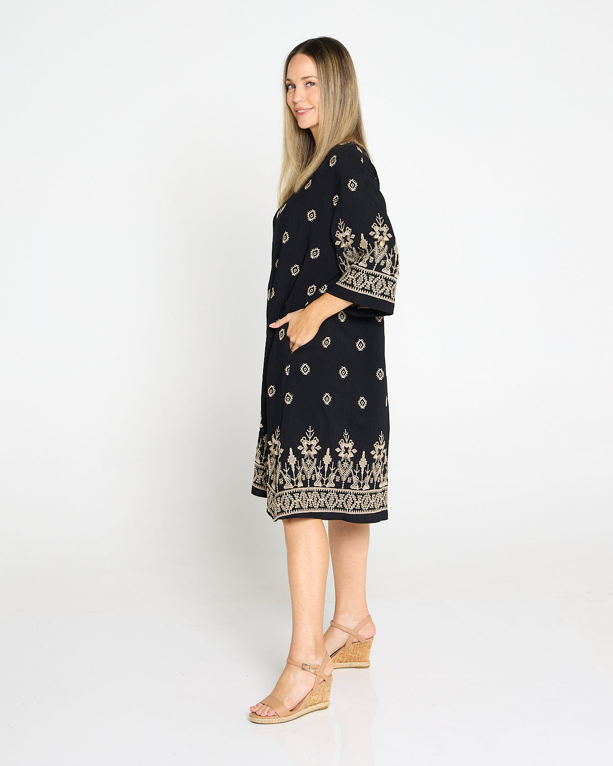 Aster Embroidered Dress – Black