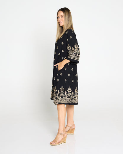 Aster Embroidered Dress – Black