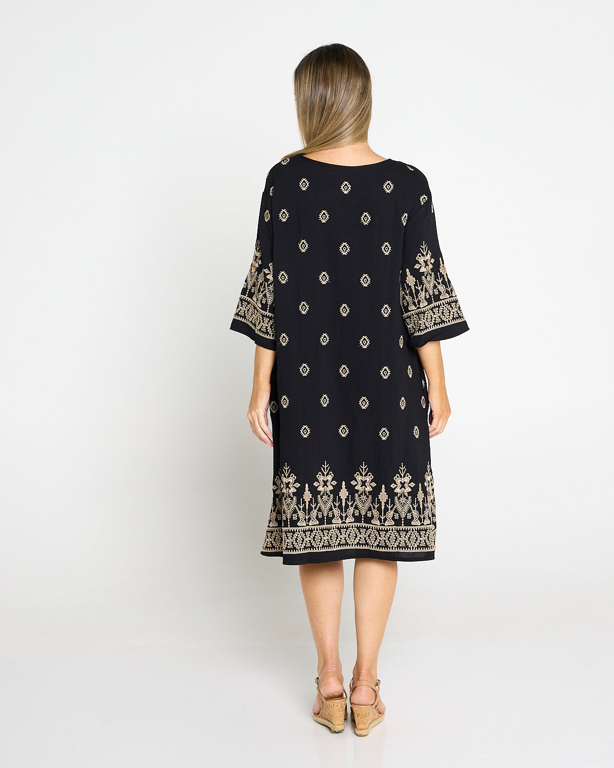 Aster Embroidered Dress – Black