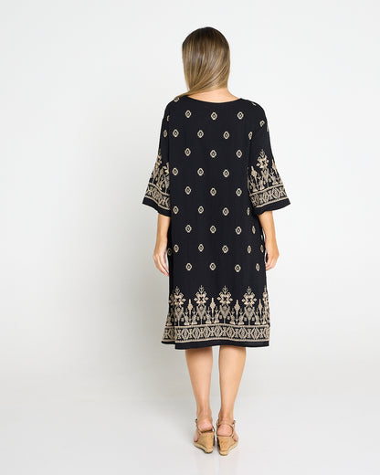 Aster Embroidered Dress – Black