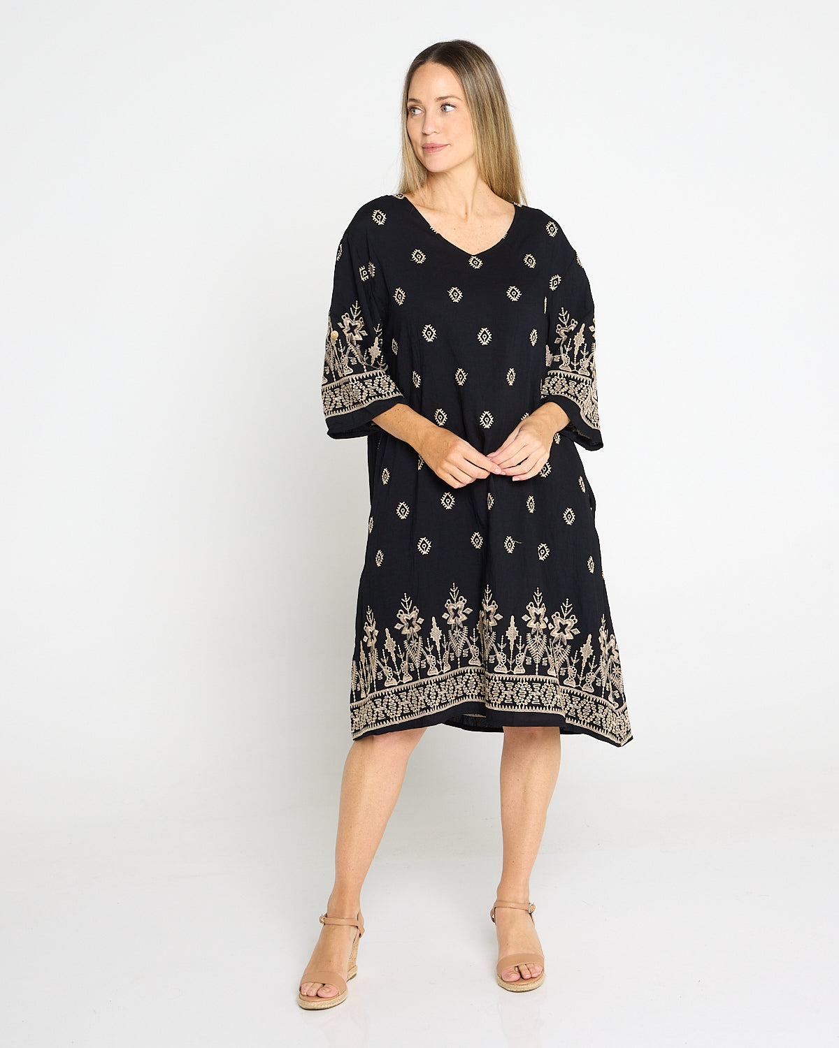 Aster Embroidered Dress – Black