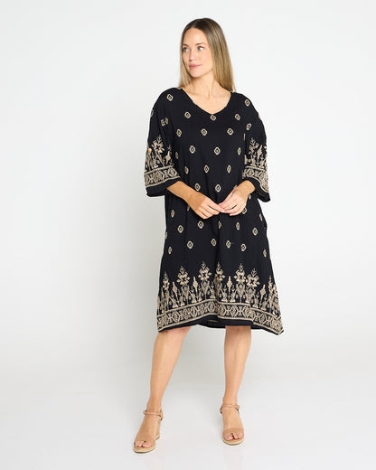 Aster Embroidered Dress – Black