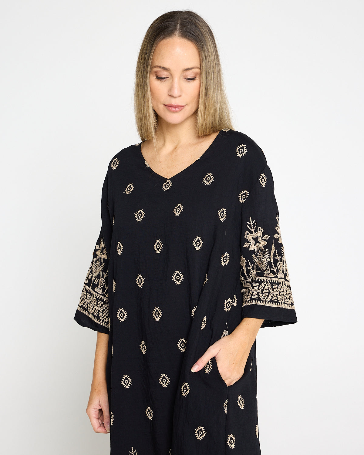 Aster Embroidered Dress – Black