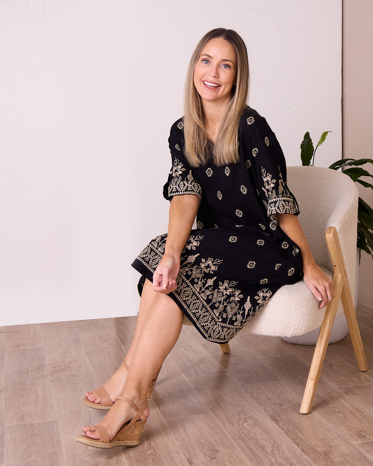 Aster Embroidered Dress – Black