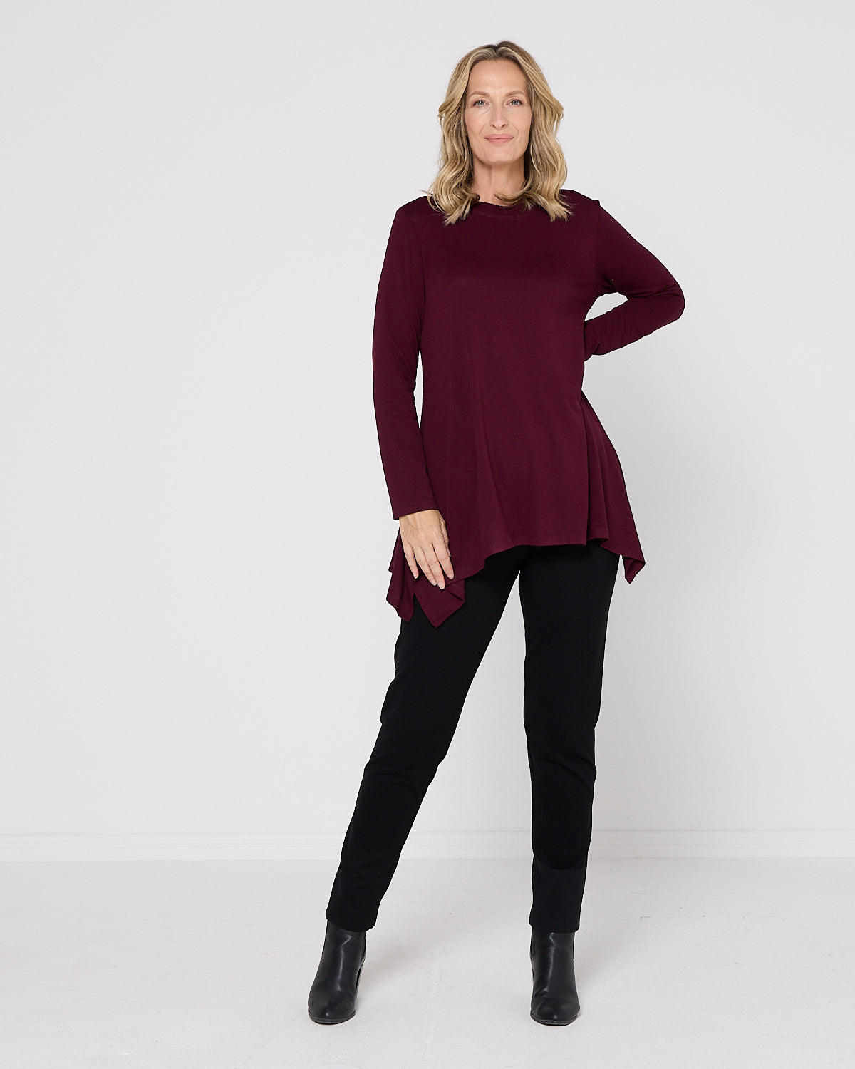 Andrea High Neck Swing Top - Burgundy