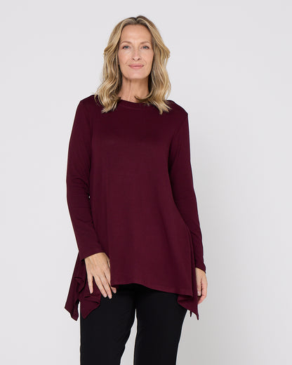 Andrea High Neck Swing Top - Burgundy