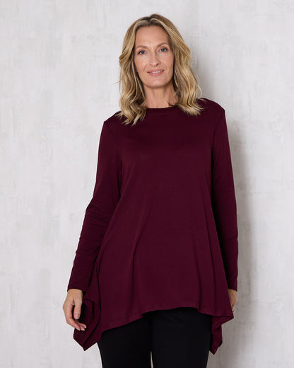 Andrea High Neck Swing Top - Burgundy