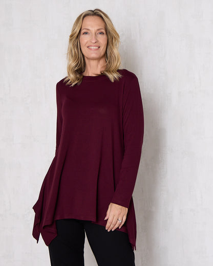 Andrea High Neck Swing Top - Burgundy
