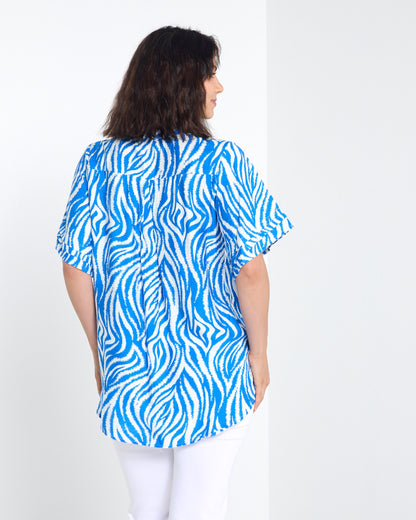 Henley Split Neck Top - Cobalt Zebra