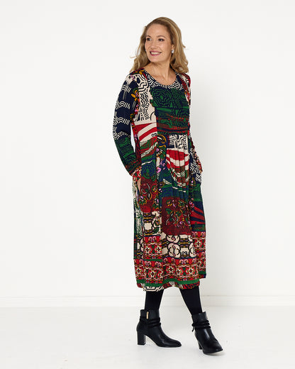 Zapotec Dress - Navy Print