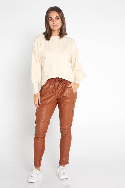Leela Faux Leather Pants - Tan