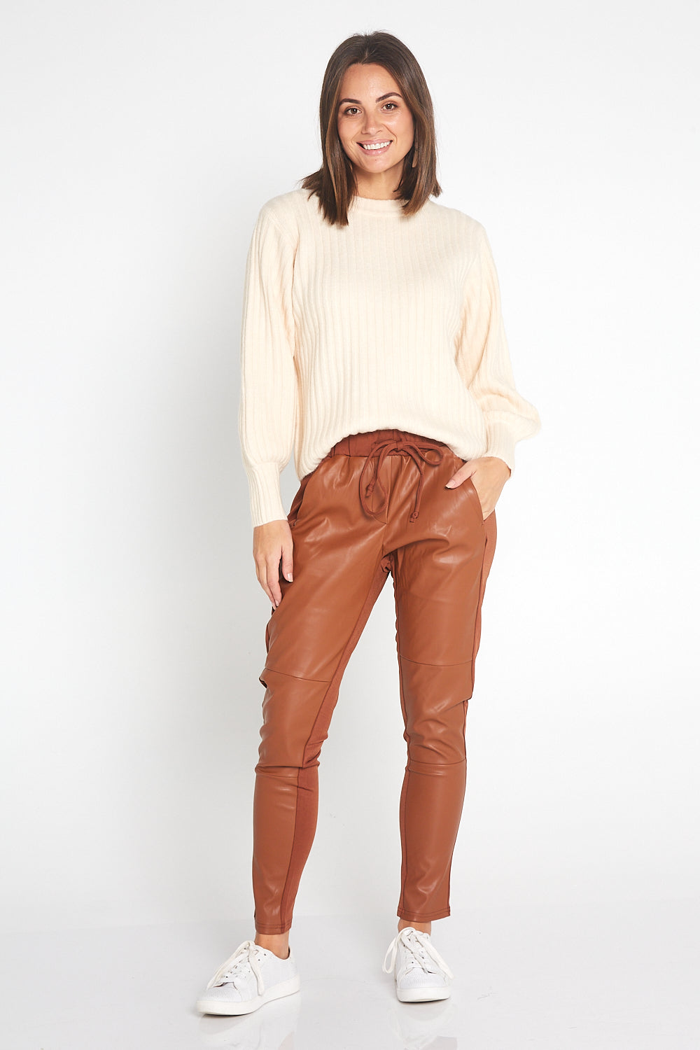 Leela Faux Leather Pants - Tan – TULIO Fashion