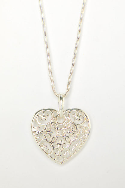 Filigree Heart Necklace - Silver