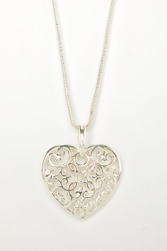 Filigree Heart Necklace - Silver