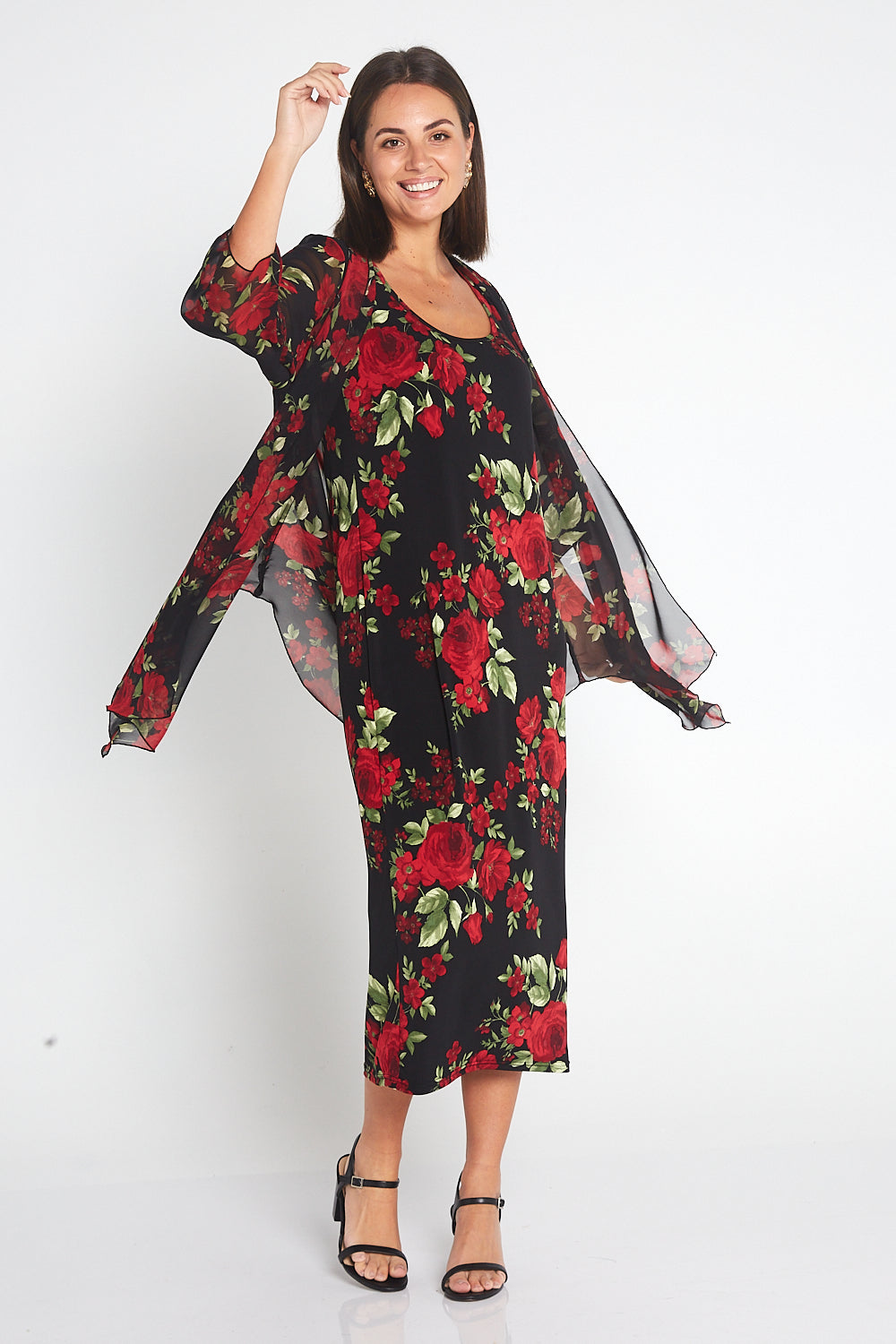 Findon Midi Slip Dress Roses Australian Made Evening Wear