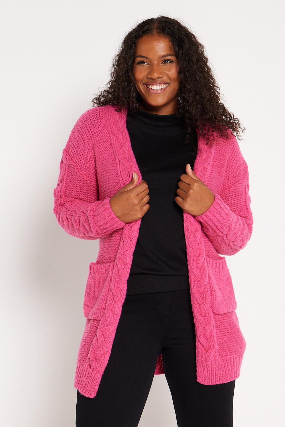 Hannah Cable Knit Cardigan - Hot Pink | Mature Women's Winter Knitwear ...