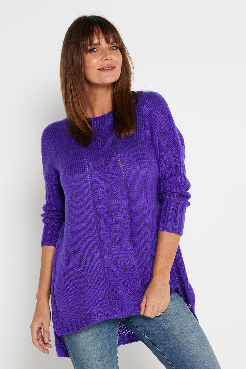 Henley Cable Knit Jumper - Purple