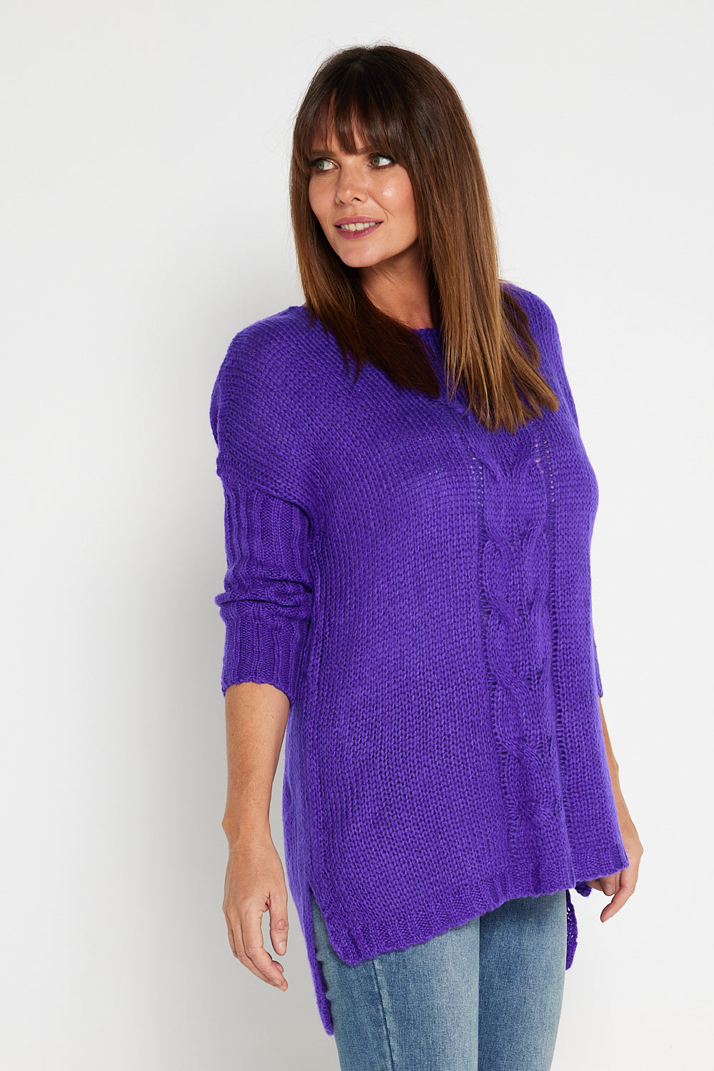 Henley Cable Knit Jumper - Purple