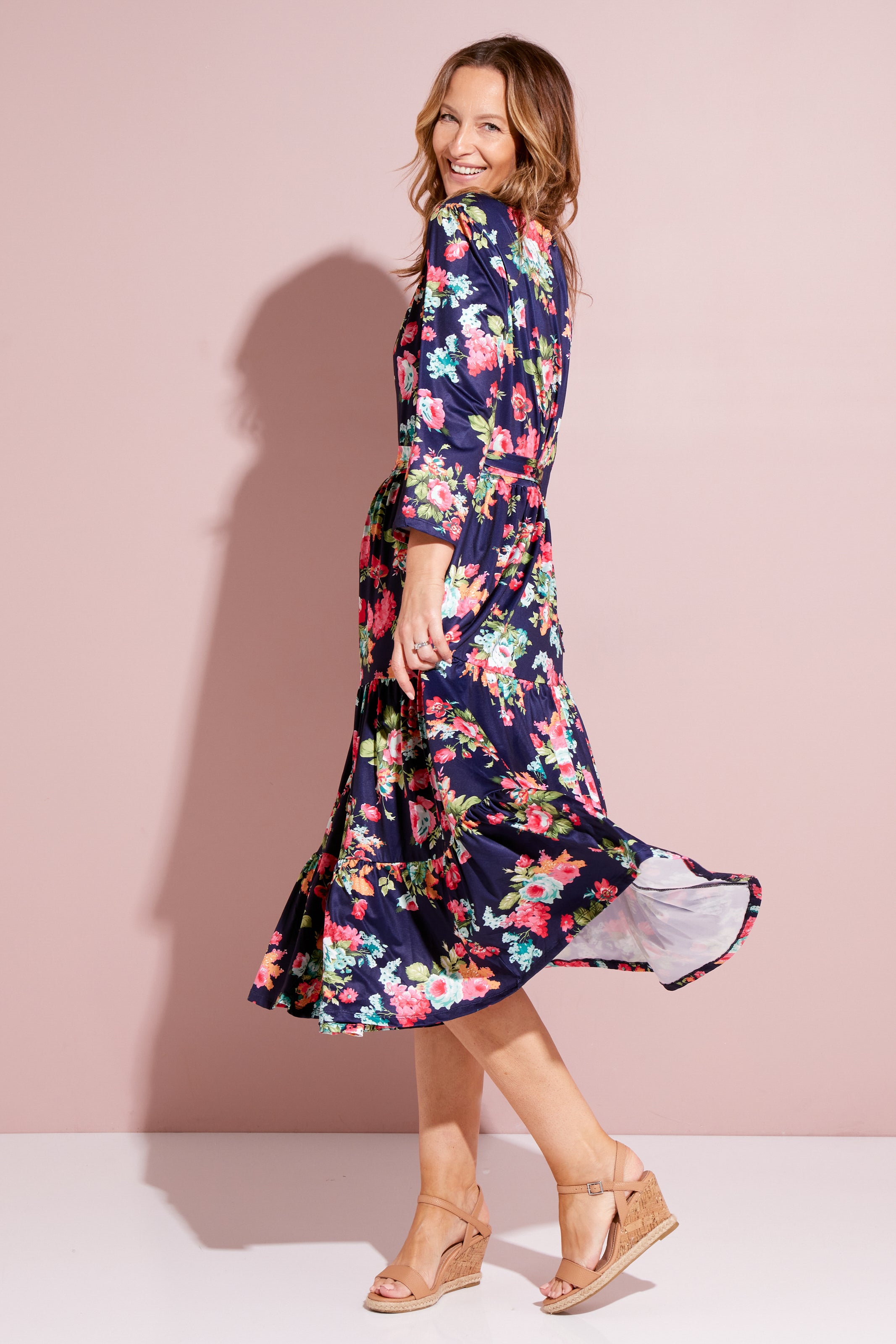 Imogen Wrap Dress Navy Floral Dresses for Mature Women TULIO