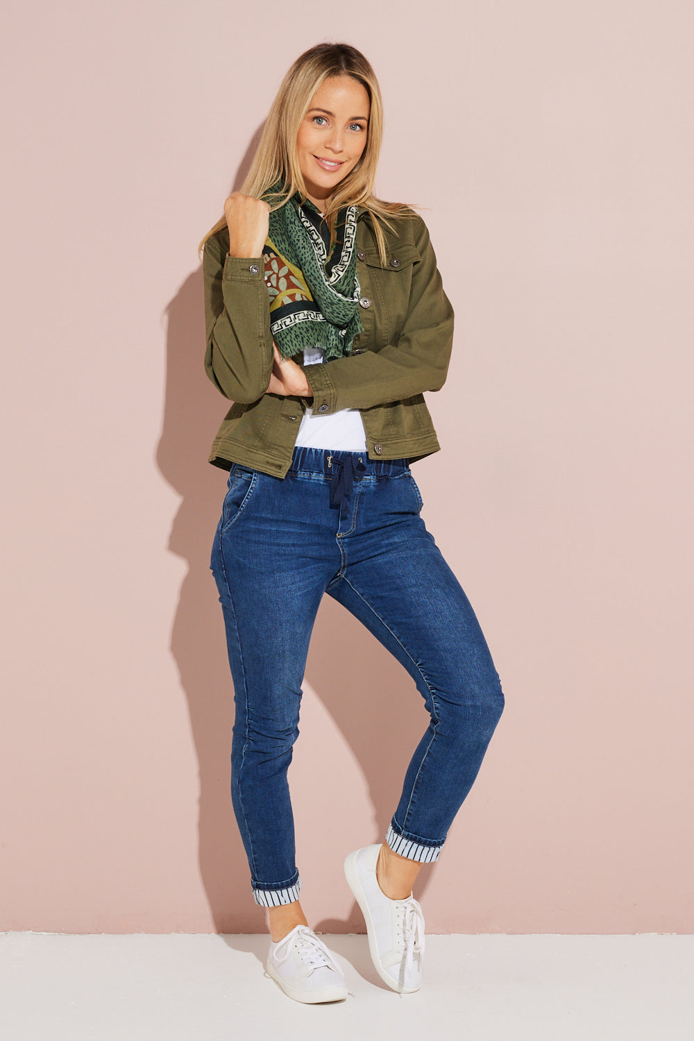 Khaki jacket with blue on sale jeans