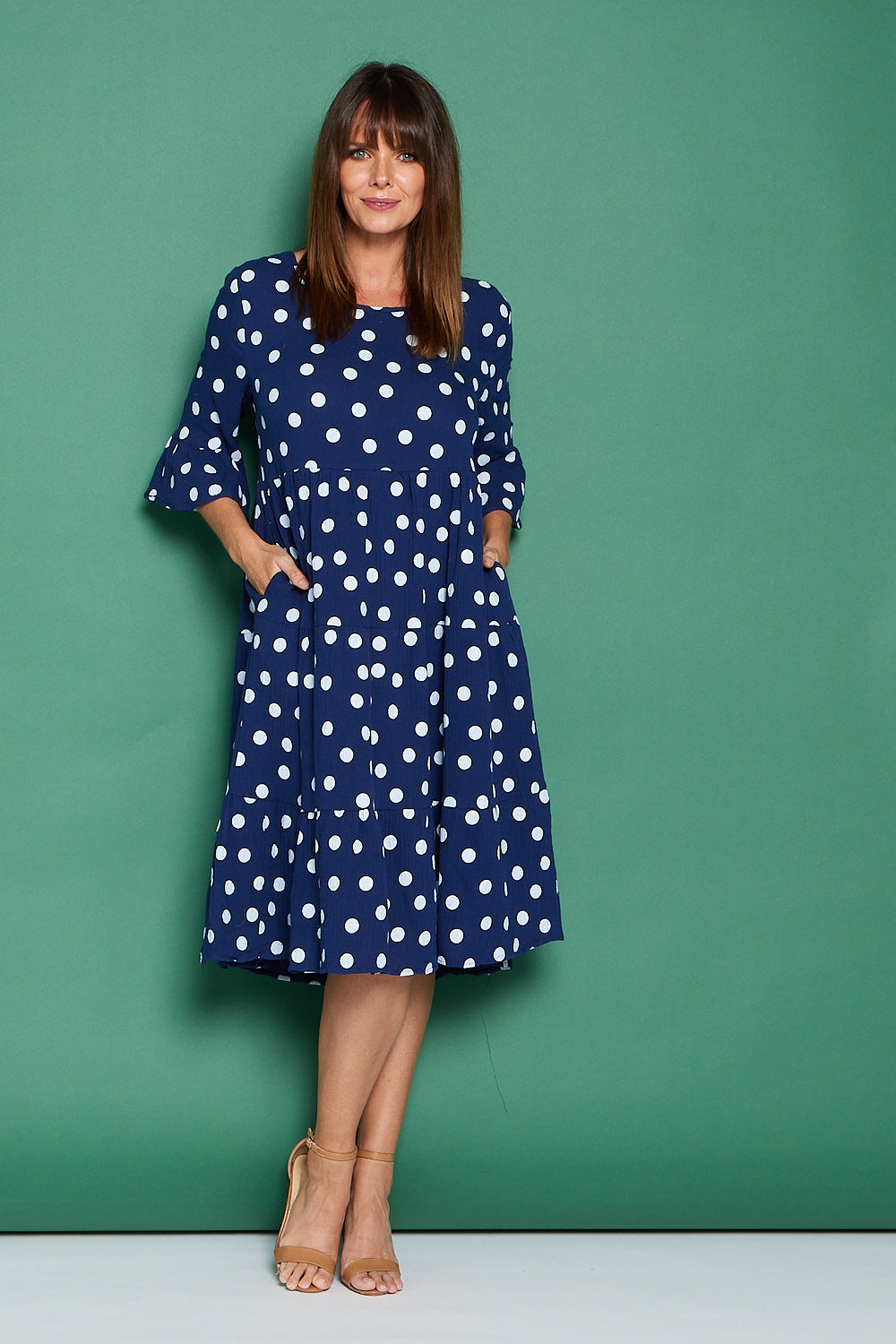 Jackson Cotton Muslin Dress Navy Spot Mature Women s Dresses
