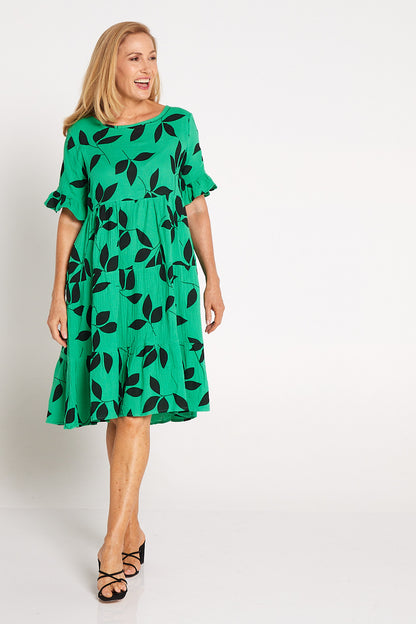 Jackson Cotton Dress - Green Leaves