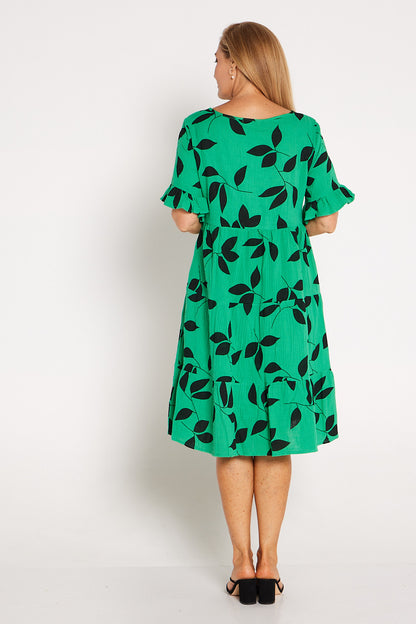 Jackson Cotton Dress - Green Leaves