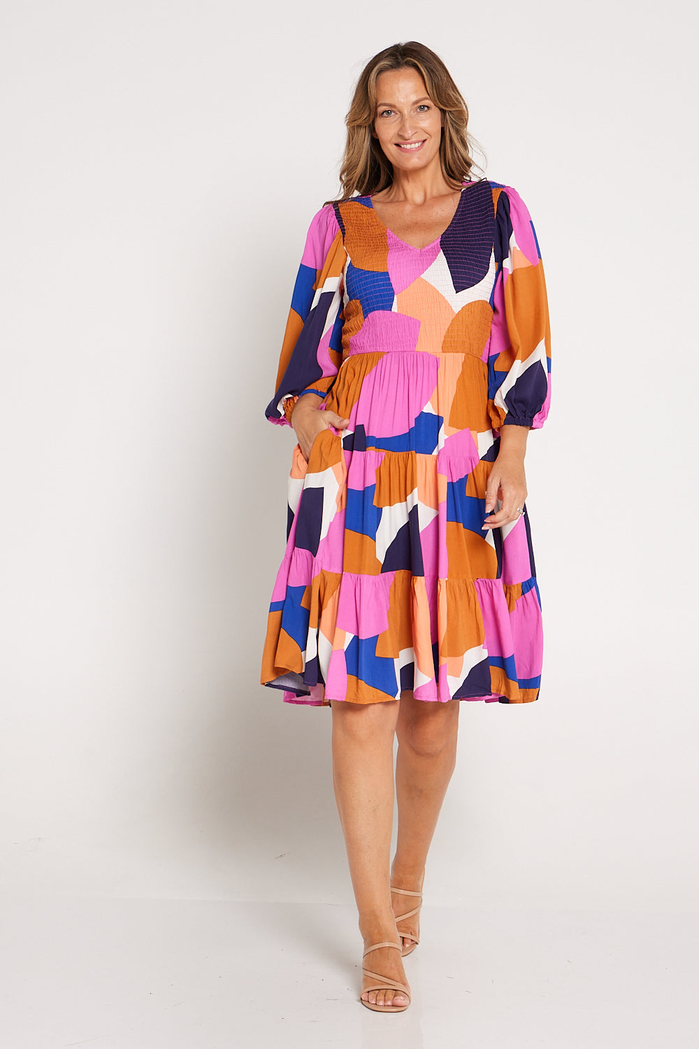 Maddie Dress - Pink/Tan