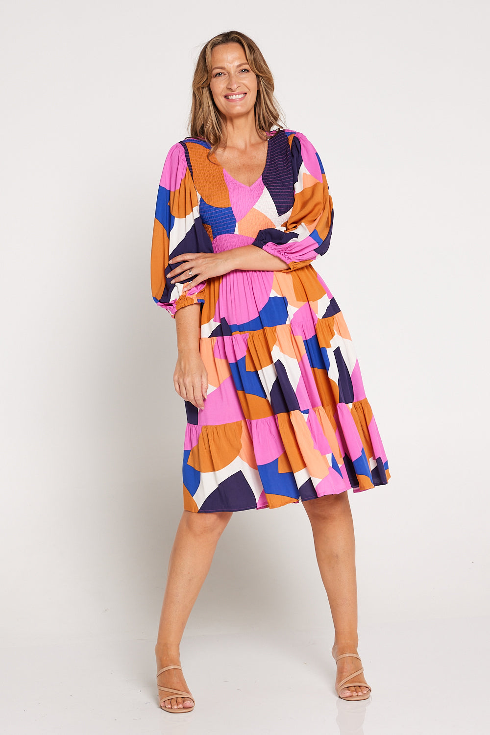 Maddie Dress - Pink/Tan
