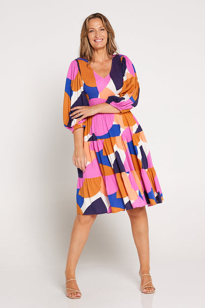 Maddie Dress - Pink/Tan