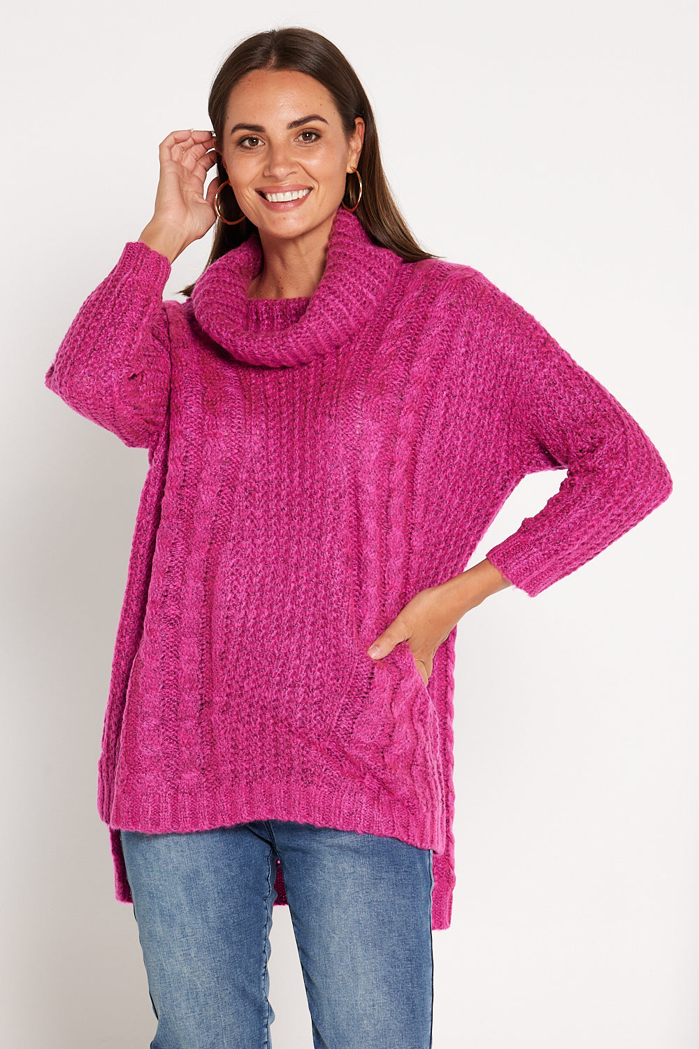 Kim Cable Cowl Knit - Pink | Mature Women's Winter Knitwear – TULIO Fashion