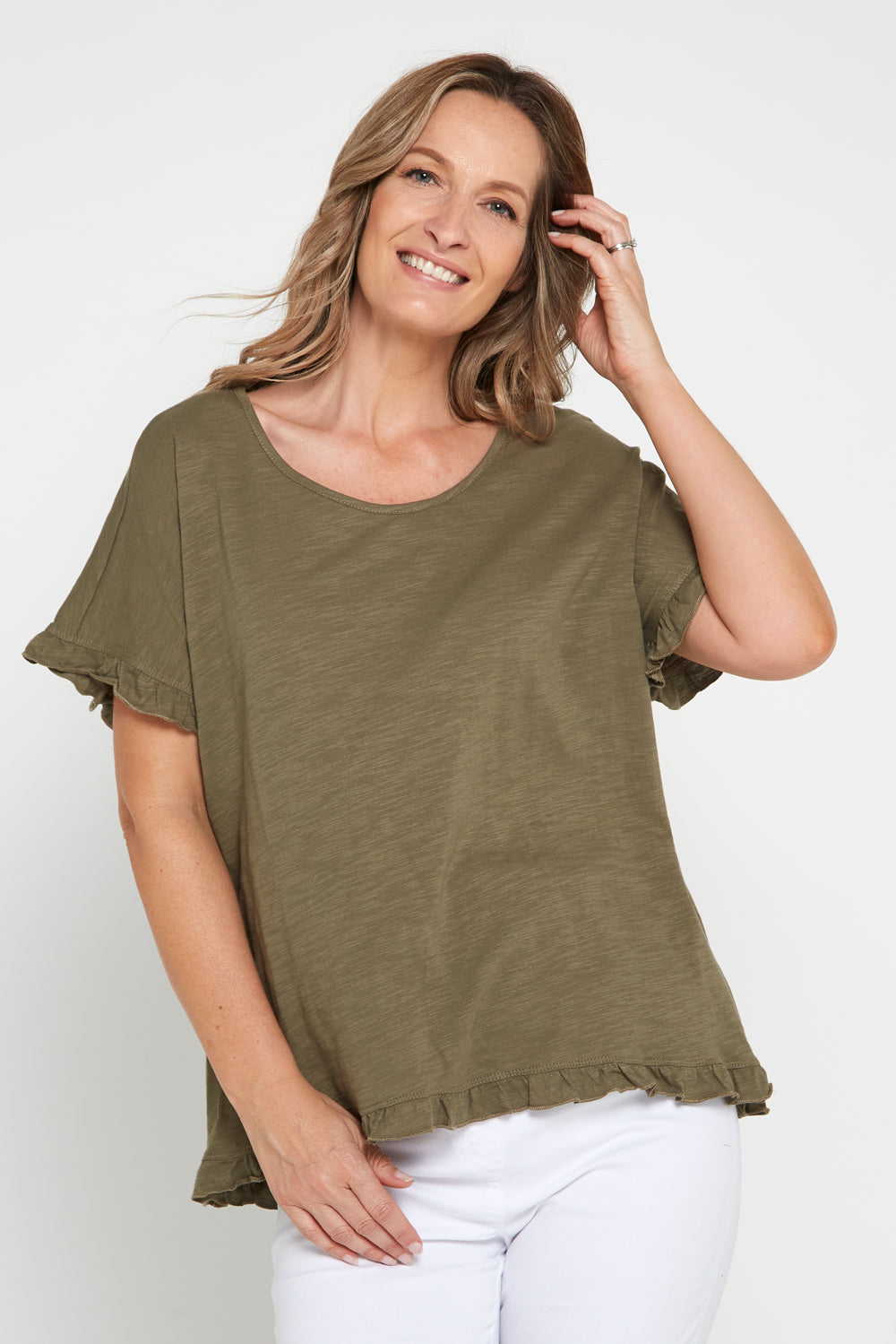 Ruffle Core Top - Khaki