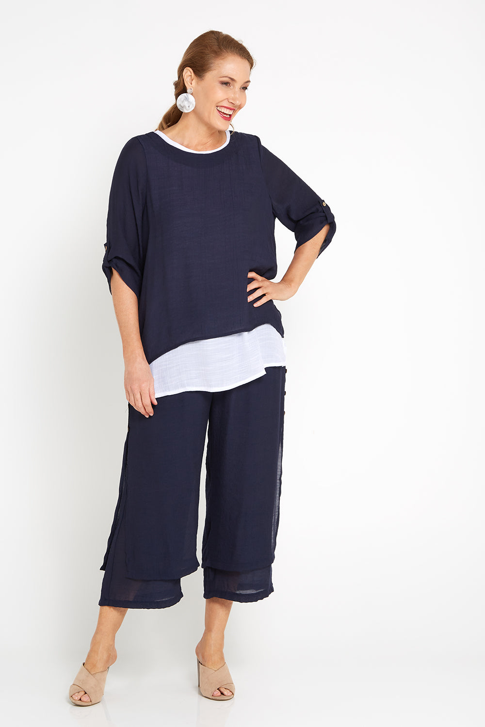 TULIO Fashion Liana Cropped Pants Navy Afterpay Available