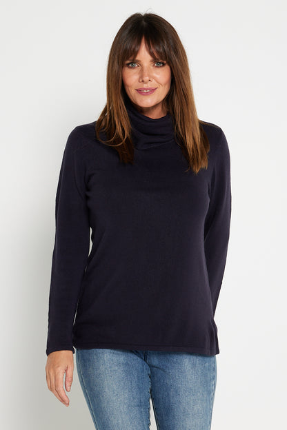 Marla Cowl Knit Top - Navy