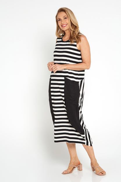 No Trouble Dress - Black/Oat Stripe