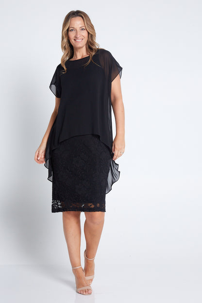 Ophelia Lace & Chiffon Dress - Black