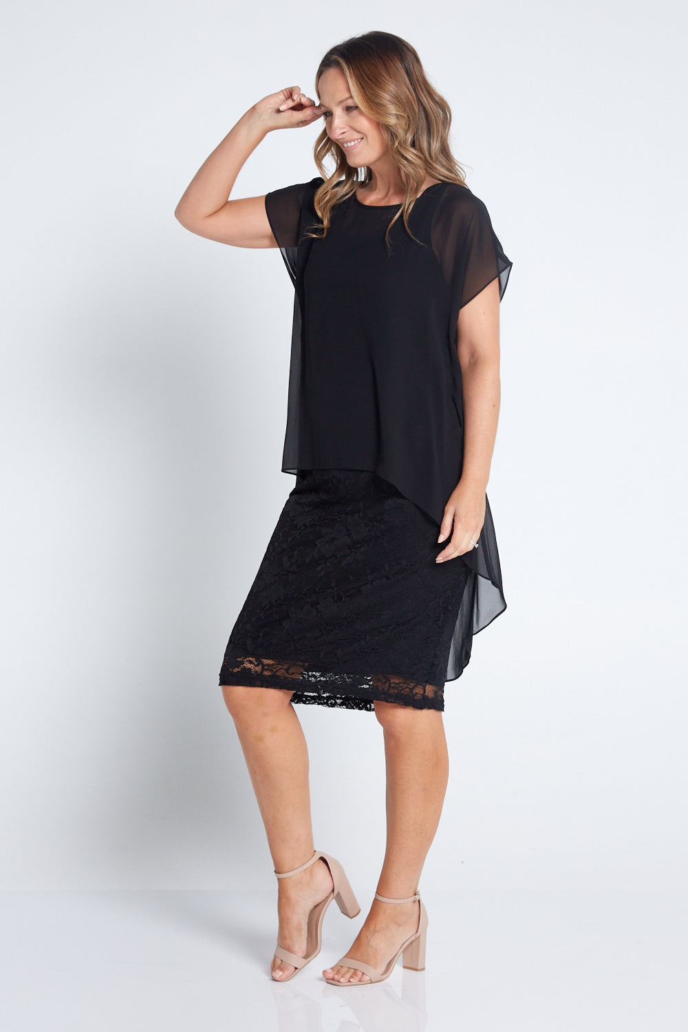 Chiffon overlay 2024 lace dress