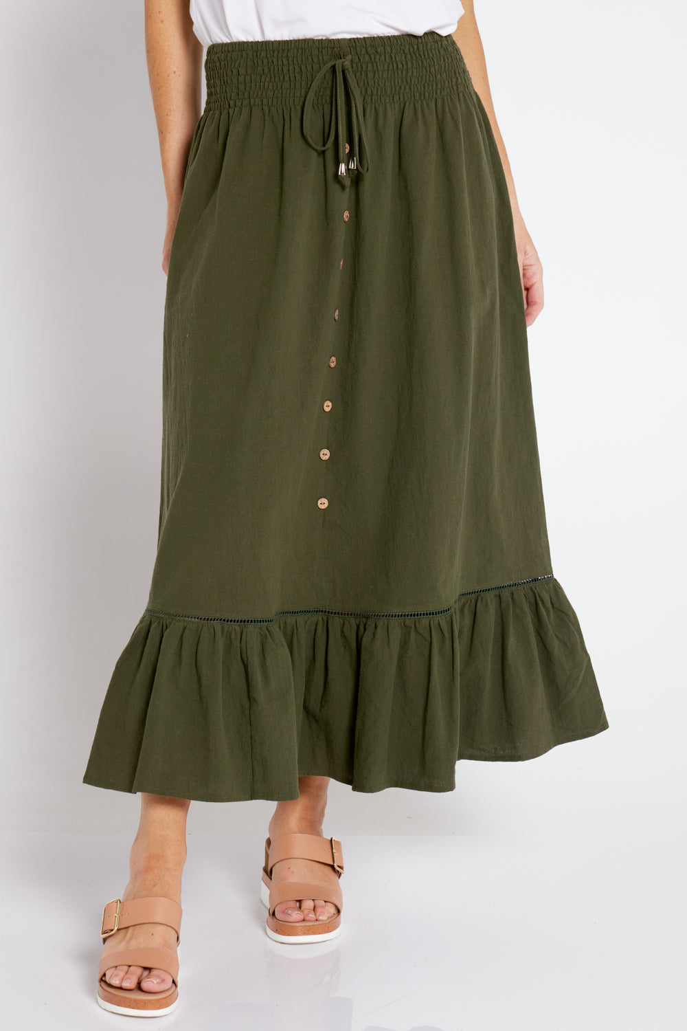 Pearl Maxi Skirt - Khaki | Women's Cotton boho skirts – TULIO Fashion