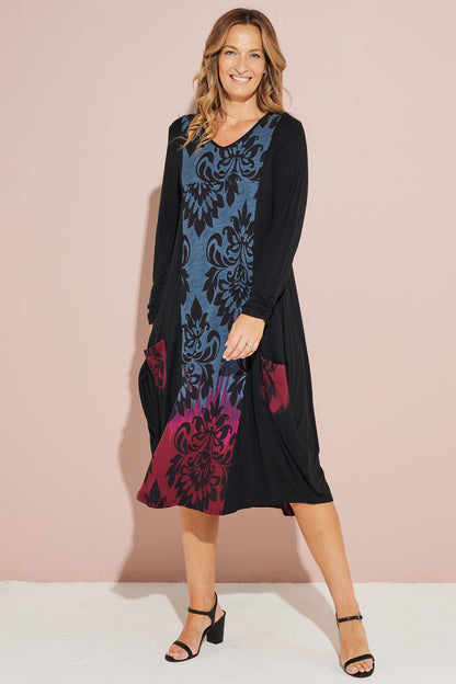 Carmina Midi Dress - Dusk Damask