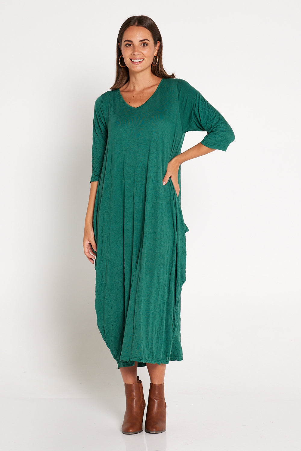 Sleeved Zoe Dress - Forest | Cotton Village Online – TULIO Fashion