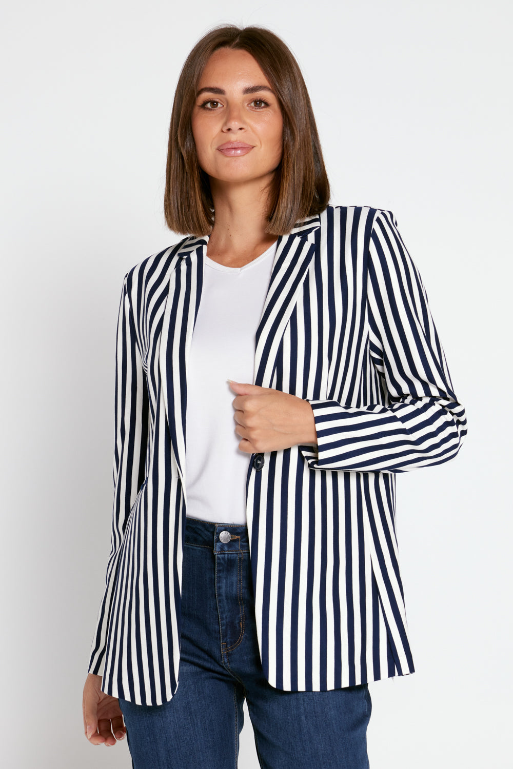 Sorrento Blazer - Navy Stripe | Betty Basics Winter 2023 | Workwear ...