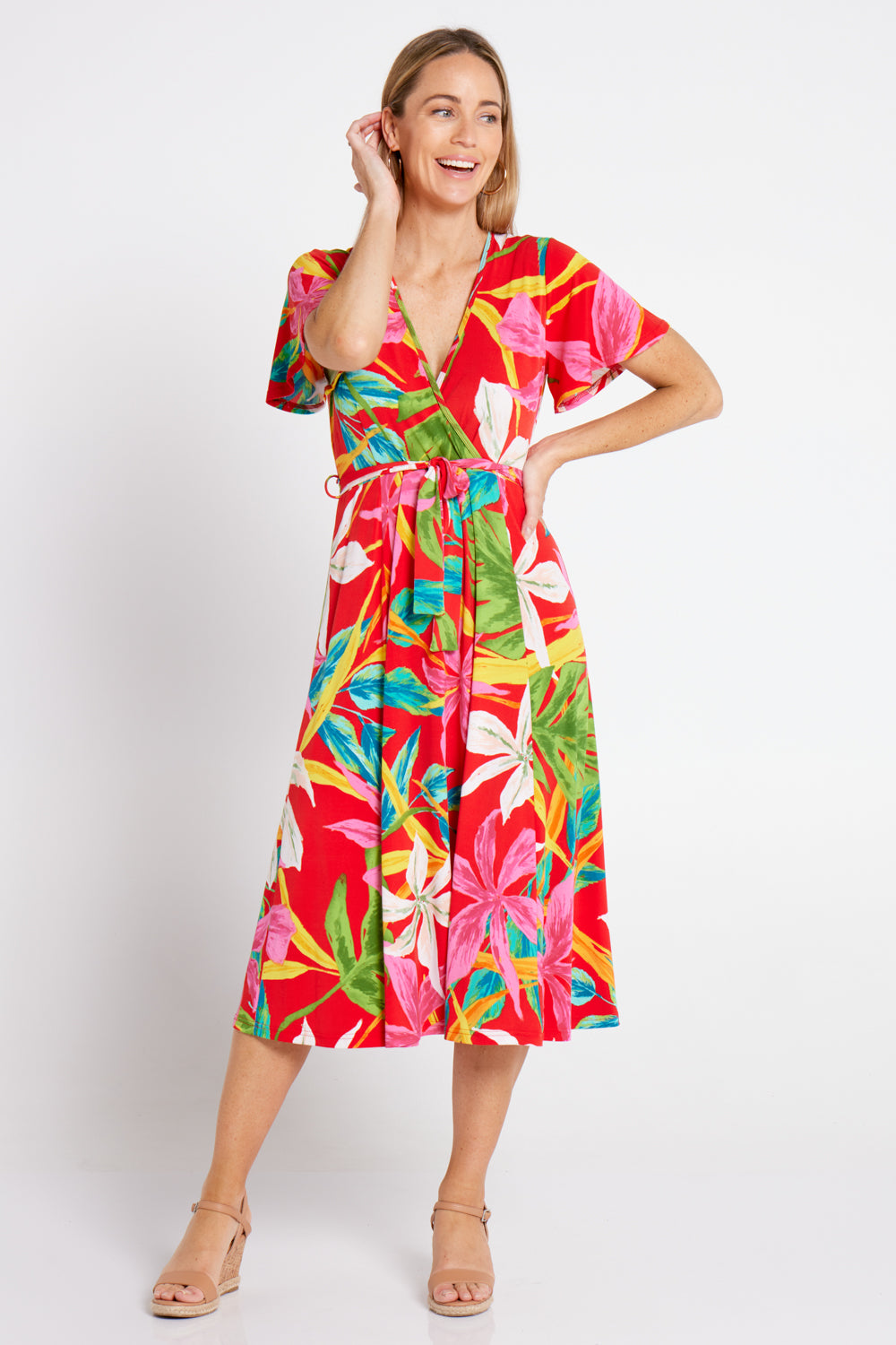 Stacey Wrap Dress - Red Pink